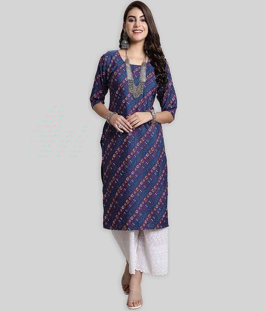 7Threads Crepe Printed Straight Women's Kurti - Blue ( Pack of 1 )