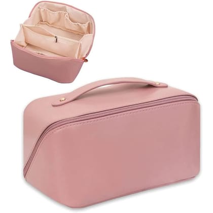 Women's Makeup/Cosmetic Travel Bag with Handle & Divider - Pink-Light Pink