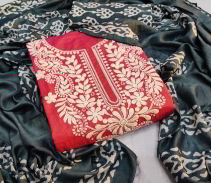 Cotton Patch Work Batik Salwar dupatta Set-Red Black