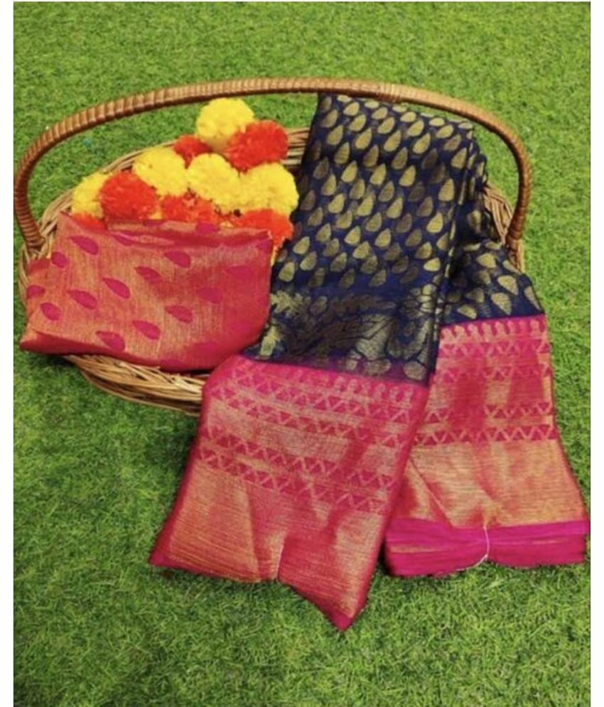 Sanwariya Silks Brasso Printed Saree With Unstitched Blouse Piece ( Navy Blue )