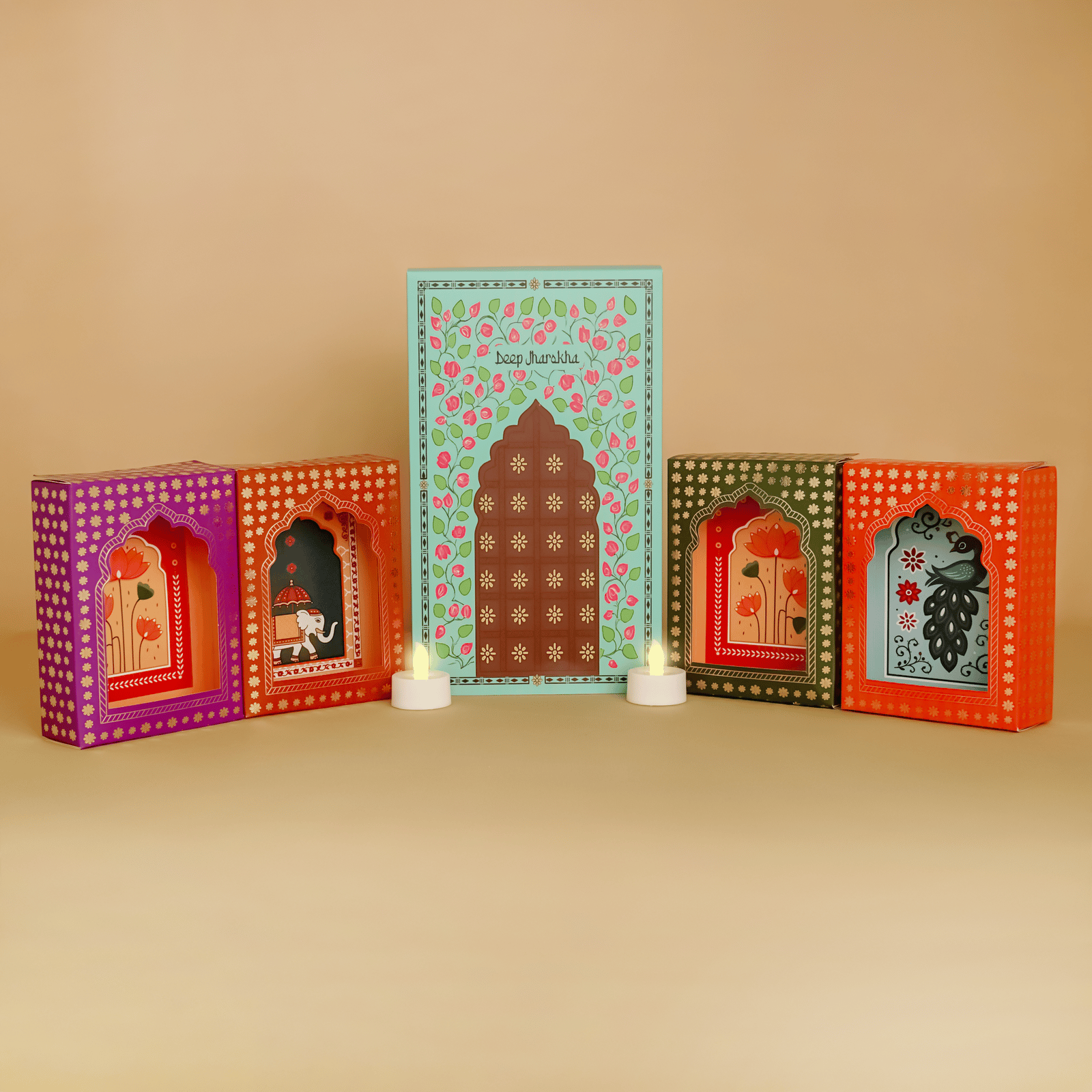 The Mohraj Deep Jarokha Wall Décor LED Holder Set of 4 with 4 LED