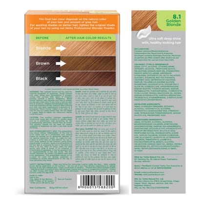 Nisha Creme Hair Color 8.1 Golden Blonde 120g, Permanent Hair Colour with Henna Extract, 100% Grey Coverage