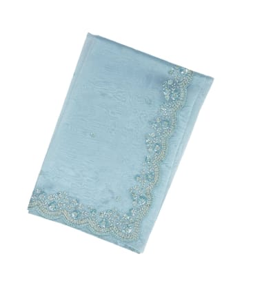 Turquoise Woven Blended Viscose Saree With Embroidered Floral Motifs-Turquoise