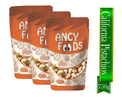 Ancy Roasted and Salted Pistachios 750 Grams (250 Grams X 3) – Tasty Crunchy Healthy Nut Snack | Pista Dry Fruit | Rich in Protein, Fiber & Antioxidants | Great for Kids During Study Time and