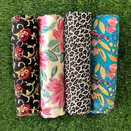 Pure cotton unstitched tops (pack of 4) (2.5 meters in one design)-As shown in picture / 2.5 mtr each / Pure cotton