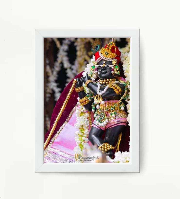 NOKKES Radha Raman Ji Vrindavan Radha Raman Thakur Ji White Photo Frames Religious Photo frame 5X7 Inch Photo Frame_QWW109