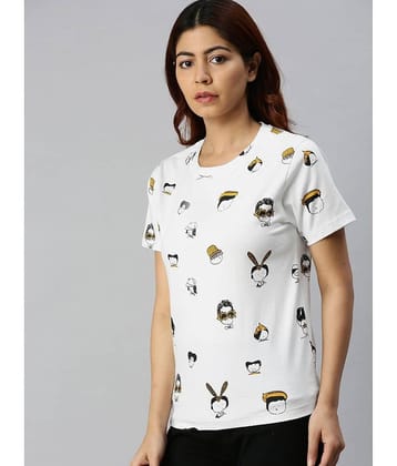 JUNEBERRY Women Cotton Printed Regular Fit Round Neck T-Shirt ( White )