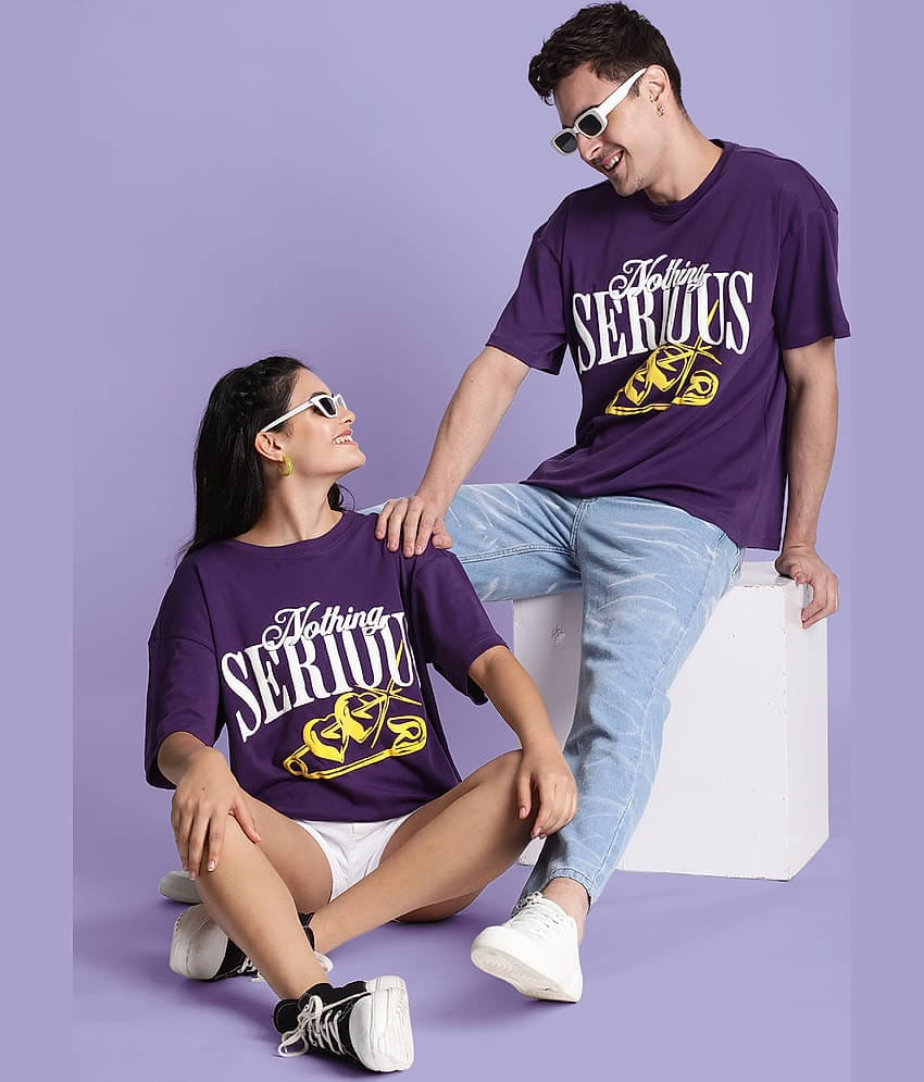 Bene Kleed Cotton Oversized Fit Printed Half Sleeves Men's Round T-Shirt - Purple ( Pack of 1 )