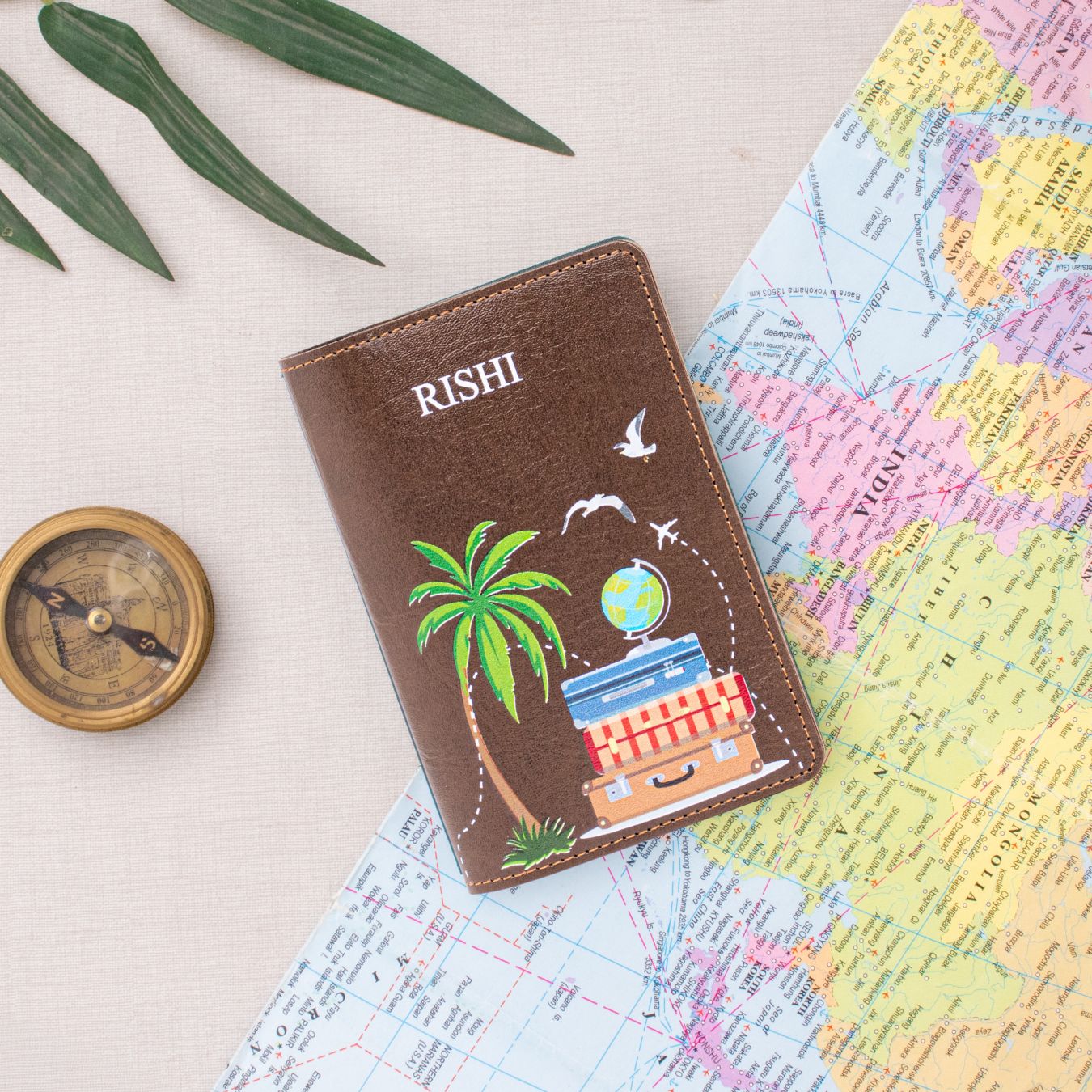 PERSONALISED PRINTED PASSPORT COVER - TROPICAL VIBES - BROWN