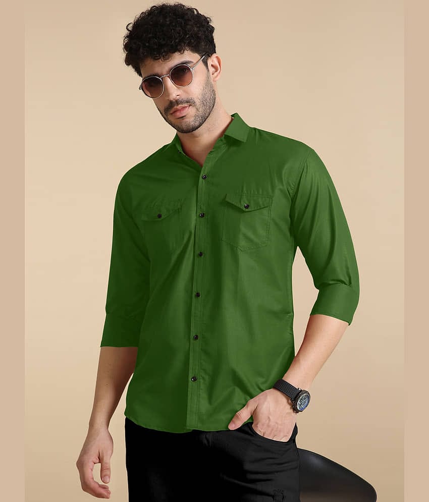 VTEXX Cotton Blend Regular Fit Solids Full Sleeves Men's Casual Shirt - Fluorescent Green ( Pack of 1 )