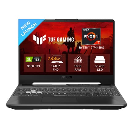 ASUS TUF A15 (2025), AMD Ryzen 7 7445HS, Gaming Laptop(RTX 3050,75W TGP,16GB DDR5(Upgradeable Upto 64GB )512GB SSD,FHD,15.6",144Hz,RGB Keyboard,48Whrs,Windows 11,Graphite Black,2.3 Kg) FA506NCG-HN199W ASUS TUF A15 (2025), AMD Ryzen 7 7445HS, Gaming Laptop(RTX 3050,75W TGP,16GB DDR5(Upgradeable Upto 64GB )512GB SSD,FHD,15.6",144Hz,RGB Keyboard,48Whrs,Windows 11,Graphite Black,2.3 Kg) FA506NCG-HN199W