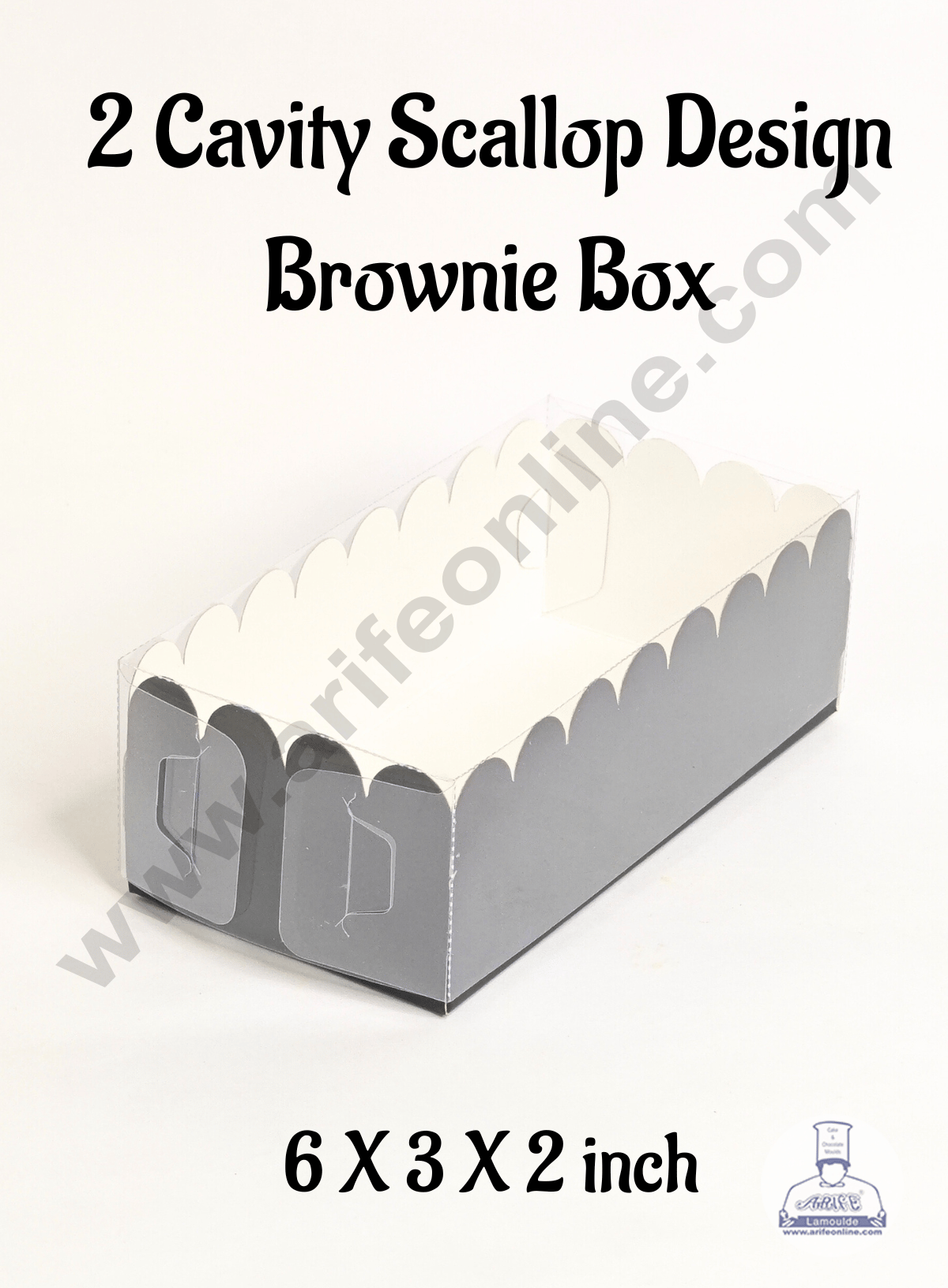CAKE DECOR™ 2 Cavity Black Brownie Box with Scallop Design With Lid | Premium Dessert & Sweet Box – (Pack of 5)
