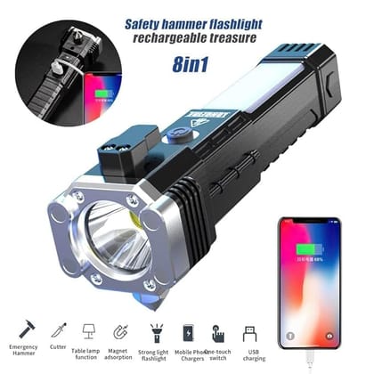 MANYA ENTERPRISES Torch Light,LED 3W Torch Light Rechargeable Torch Flashlight,Long Distance Beam Range Car Rescue Torch with Hammer Window Glass and Seat Belt Cutter Built Portable Rechargeable Torch