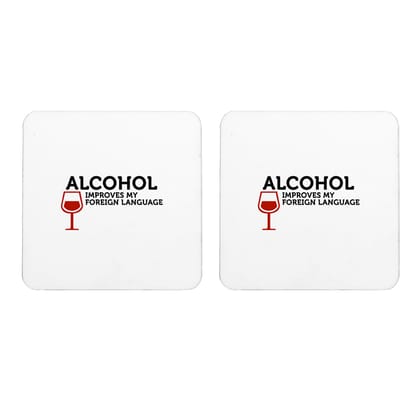 Multicolor Alcohol Improves My Foreign Language Set Of 2 Square Wooden Coaster