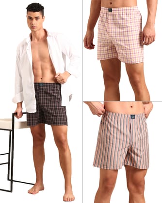 3 Pack Checked Cotton Boxers-L