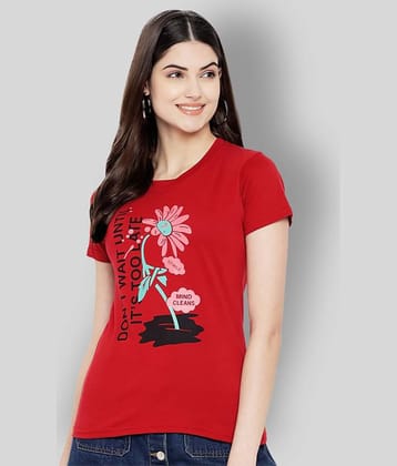 Fabflee Women Cotton Printed Regular Fit Round Neck T-Shirt ( Red )