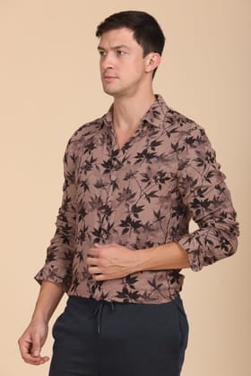 Woody - Double Layered Printed Shirt - Brown-S-38 / BROWN