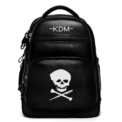 Black Leather Silver Zip Customized KDM Backpack by Brune & Bareskin-FS