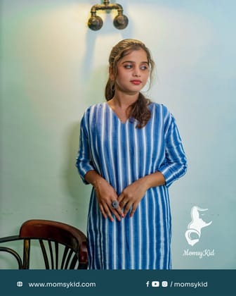 Striped Cord Set with Concealed Zipper on both sides - Short Sleeve