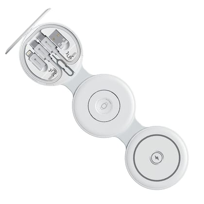 Portronics ChargeMate Trio 3 in 1 Wireless Charger with Multifunctional Fast Charging Data Cable Kit, 15W Wireless Output, Earbuds/Watch Wireless Charging, 60W Type C Cable, Mobile Stand,Sim Eject Pin Portronics ChargeMate Trio 3 in 1 Wireless Charger with Multifunctional Fast Charging Data Cable Kit, 15W Wireless Output, Earbuds/Watch Wireless Charging, 60W Type C Cable, Mobile Stand,Sim Eject Pin