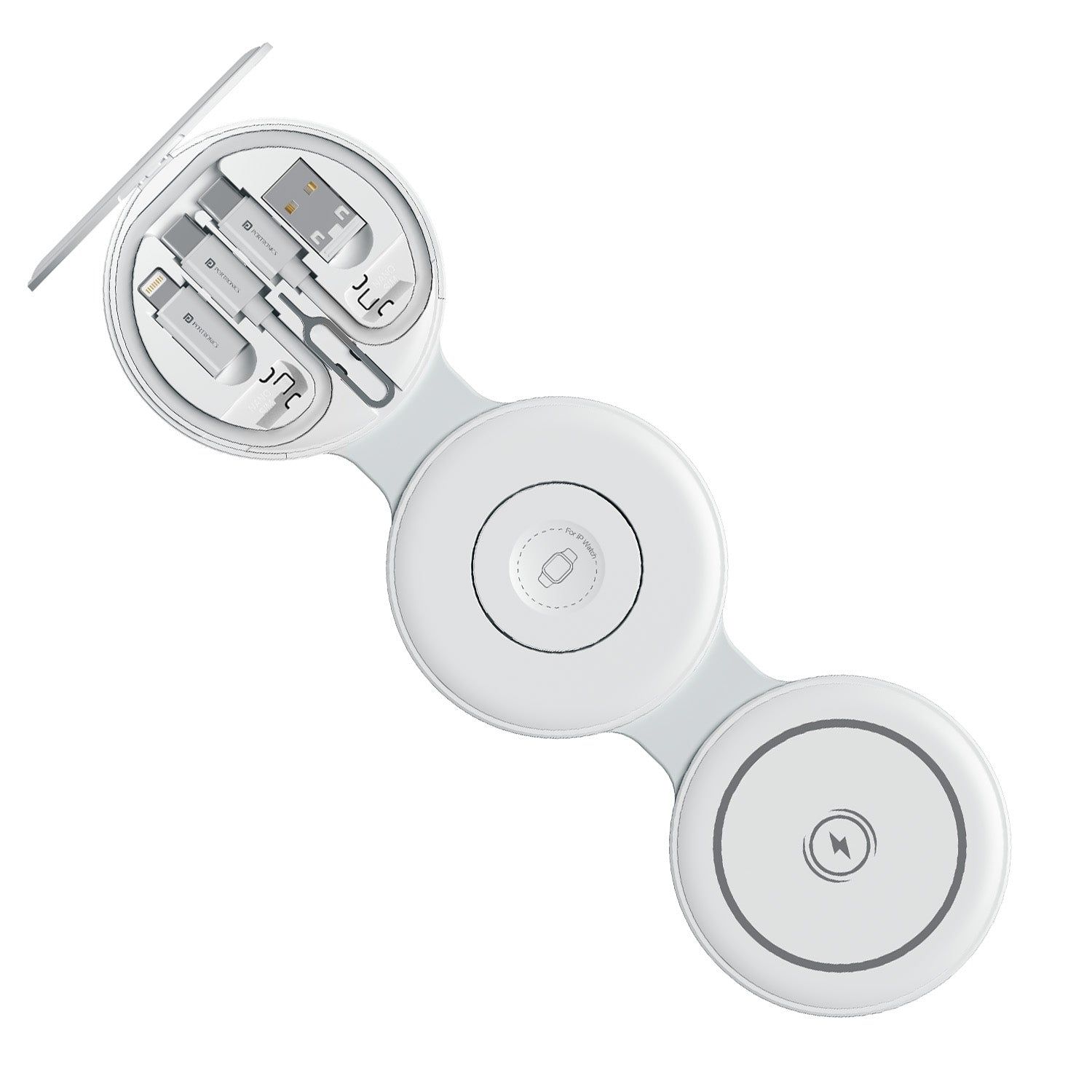 Portronics ChargeMate Trio 3 in 1 Wireless Charger with Multifunctional Fast Charging Data Cable Kit, 15W Wireless Output, Earbuds/Watch Wireless Charging, 60W Type C Cable, Mobile Stand,Sim Eject Pin