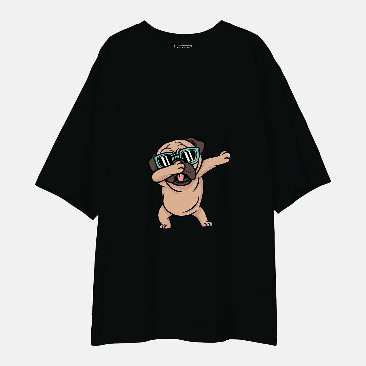 Dabbing Pug - Unisex Oversized T-Shirt-Black / XS-S