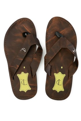 Men Flip-Flops Handcrafted Leather Slipper, Cross-Strap Design, Stitched Sole color Dark Brown Size 8