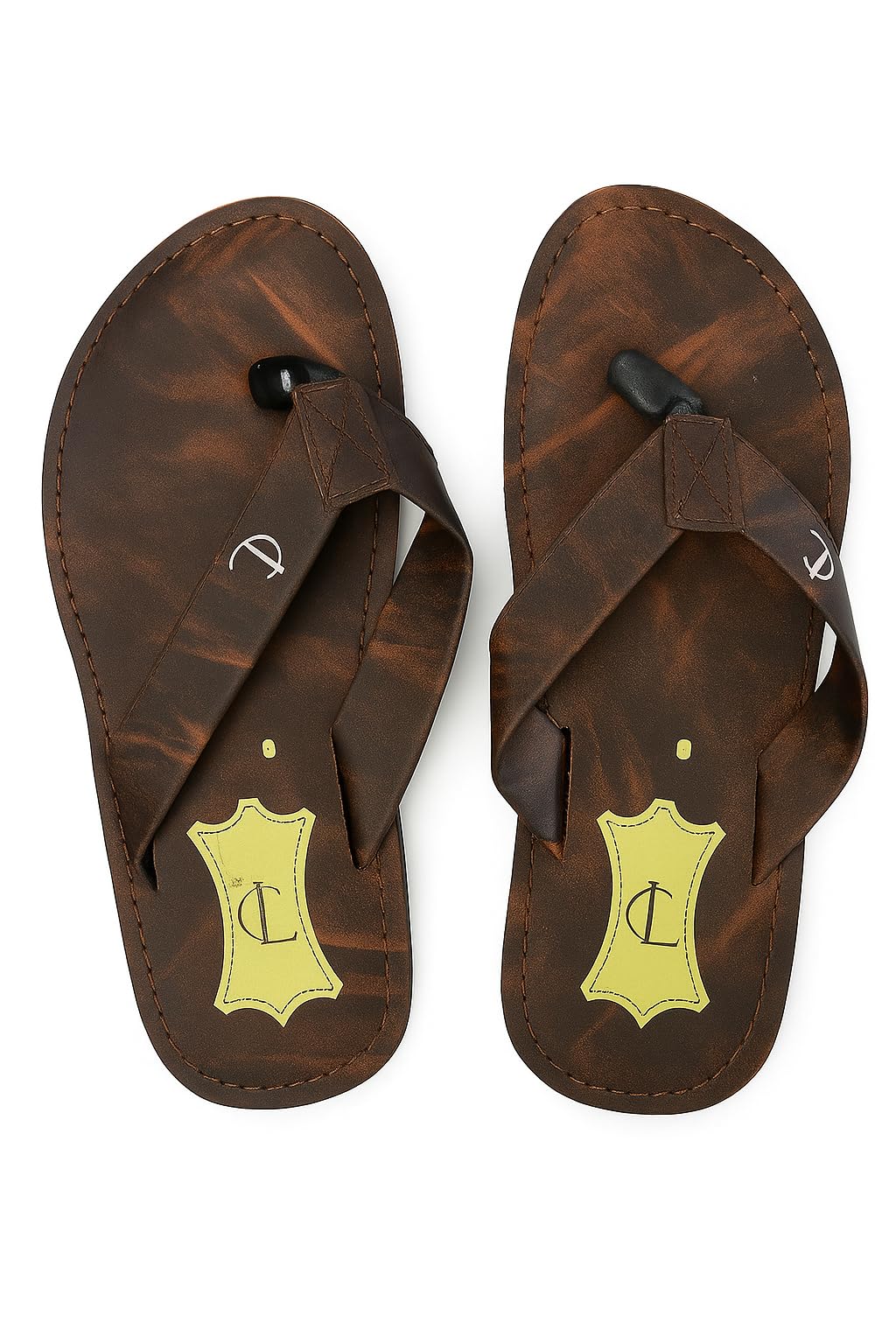 Men Flip-Flops Handcrafted Leather Slipper, Cross-Strap Design, Stitched Sole color Dark Brown Size 8