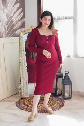 Bora Red Knitted Long Dress-One Size