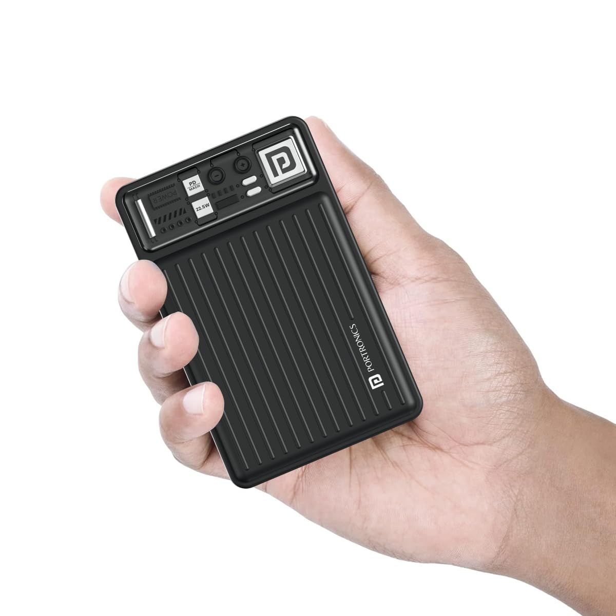 Portronics Luxcell Mini 20K Advanced 20000 mAh Smallest Power Bank with 22.5W Max Output, LED Indicator, Mach USB-A Output, Type C PD Output, Type C Input, Wake Up Button(Black) Portronics Luxcell Mini 20K Advanced 20000 mAh Smallest Power Bank with 22.5