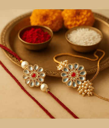 thrifkart Bhaiya Bhabhi Rakhi Multicolour KUNDAN BHAIYA BHABHI RAKHI Pack of 1
