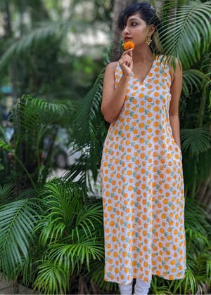 Malmal Kurta for Women | Marigold-XL