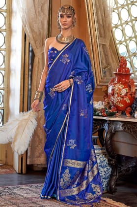 Blue Woven Satin Silk Saree