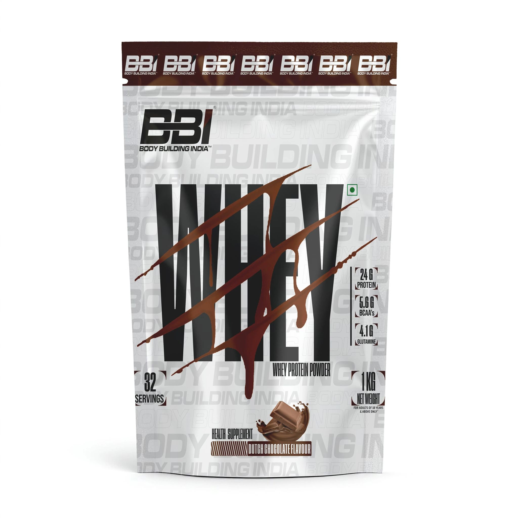 Body Building India BBI Whey Protein Powder | 24gm Protein | Whey Isolate Primary Source-1 Kg / Dutch Chocolate