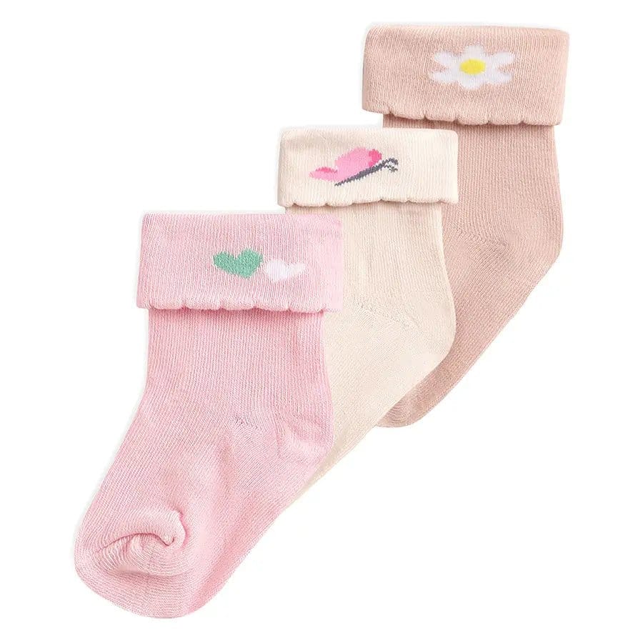 Spring Rib Baby Girl Mid Calf Socks Set of 3-0-6 M / Pink