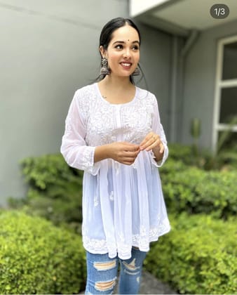 White Gorgeous Chickankari Georgette Kurti-S