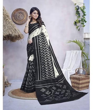 Yashika Art Silk Printed Saree With Unstitched Blouse Piece ( Black )