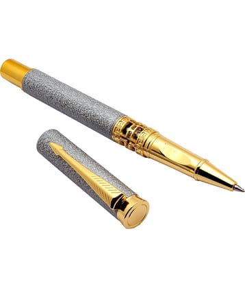 Srpc Luoshi 3217 Matte Silver Rock Finish Metal Body Arrow Clip Rollerball Pen Blue Refill