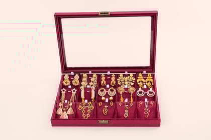 Jewellery Box (15 Partitions) - Maroon (Earring/Pendant)