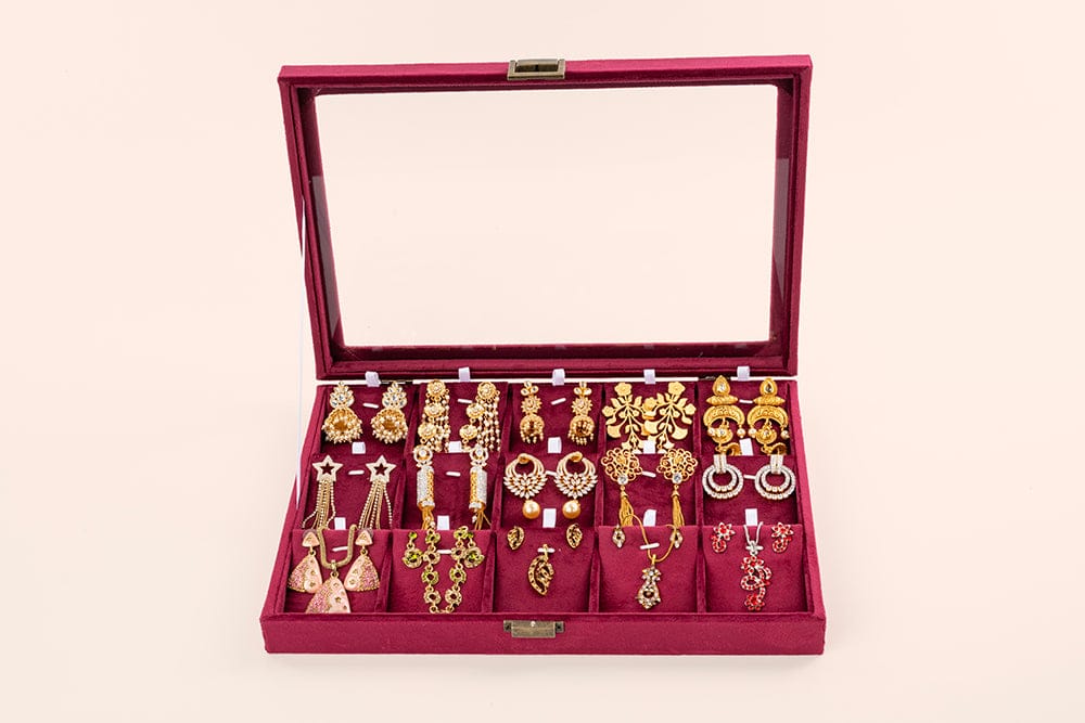 Jewellery Box (15 Partitions) - Maroon (Earring/Pendant)