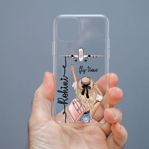 Personalized Cute Girl Transparent Silicon Case Customised with Name for Oppo, Vivo, Redmi, Realme, Poco, Mi, OnePlus, Samsung, iPhone, and More - design 23