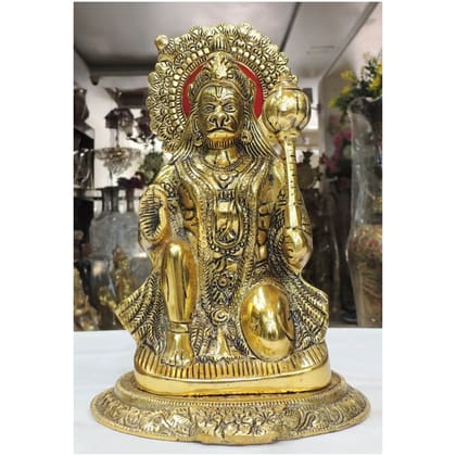 Aluminium Sitting Hanuman Ji Idol � Sacred Spiritual Decorative Murti, Height : 10.5 Inch (ASMAS489 G)