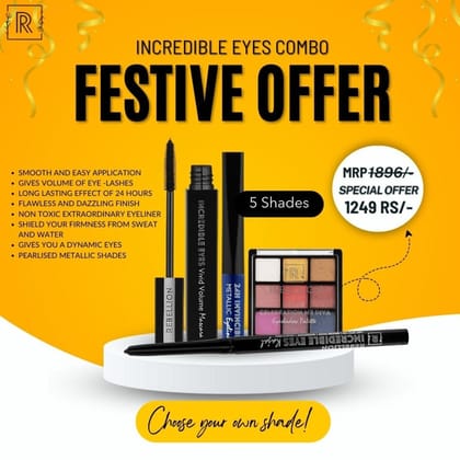 Rebellion Incredible Eyes Combo - Kajal, Mascara, Eyeliner and Eyeshadow