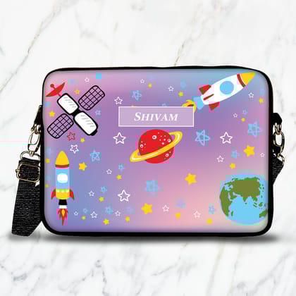 Space Satellites Kids Laptop Bag-Purple Pink Gradient / 15.5"
