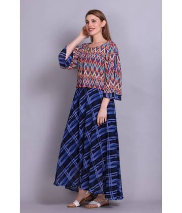 ELTHIA Women Georgette Printed Fit & Flare Dress ( Navy )