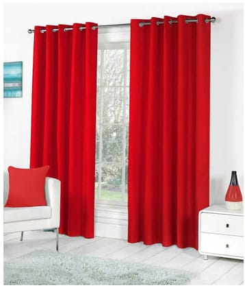 Tanishka Fabs Solid Semi-Transparent Eyelet Door Curtain 7 ft Pack of 2 -Red