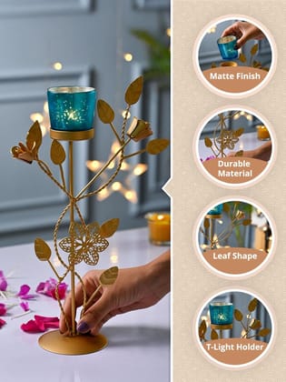 VON CASA Blue Leaf Shape T-Light Holder