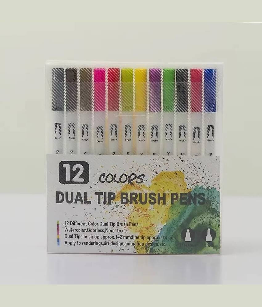 Art Markers Dual Tips Coloring Brush Fineliner Color Water Based Marker Pens Set for Calligraphy Drawing Sketching Bullet Journal (12)