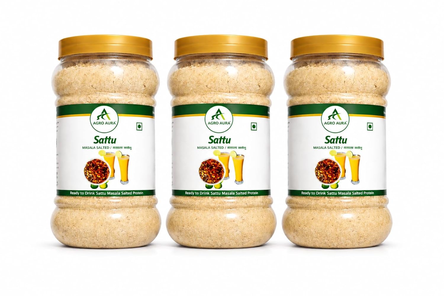 AGRO AURA Masala Sattu Salted Powder Ready to Drink Premix Rich in Protein Aids Digestion Low Glycemic Index Pack of 3