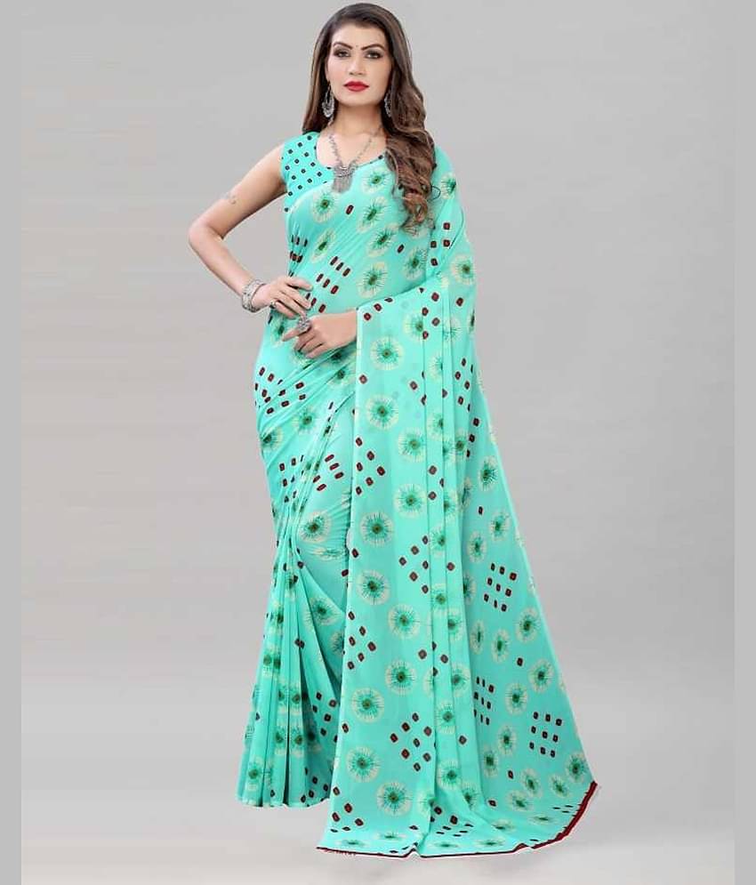 Kanooda Prints Georgette Printed With Unstitched Blouse Piece ( Navy Blue )